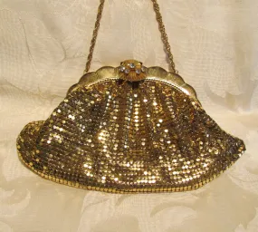 Rhinestone Gold Mesh Purse Duramesh 1940's Glomesh Wedding Purse Unused Mint Condition