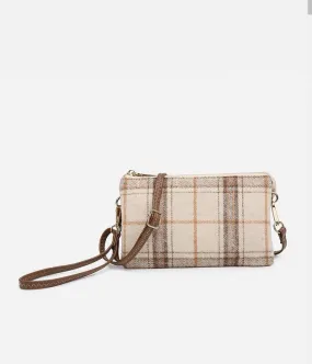 Riley Plaid 3 Compartment Crossbody/Wristlet Handbag Purse