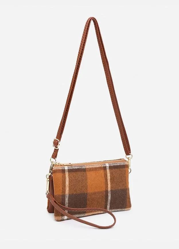 Riley Plaid 3 Compartment Crossbody/Wristlet Handbag Purse