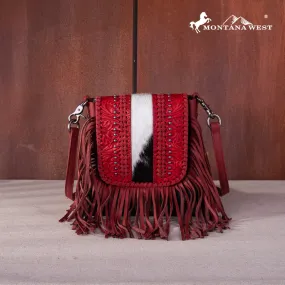 RLC-L168 Montana West Genuine Leather Tooled Collection Fringe Crossbody