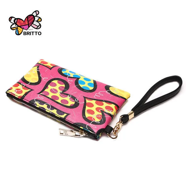 ROMERO BRITTO Girls Pu Leather Coin Purse Graffiti Mini Wallet Women Zipper Coin Bag Vogue Ladies Clutch bag