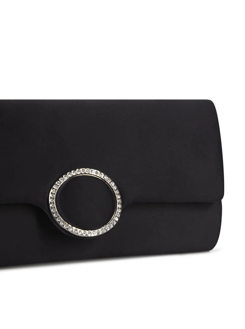 Satin Clutch with Diamante in Black