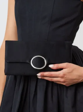 Satin Clutch with Diamante in Black