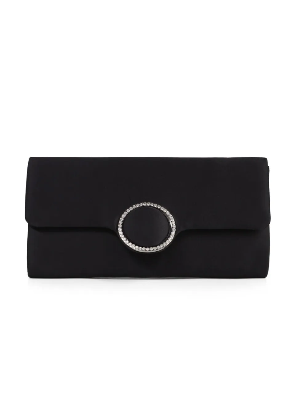 Satin Clutch with Diamante in Black