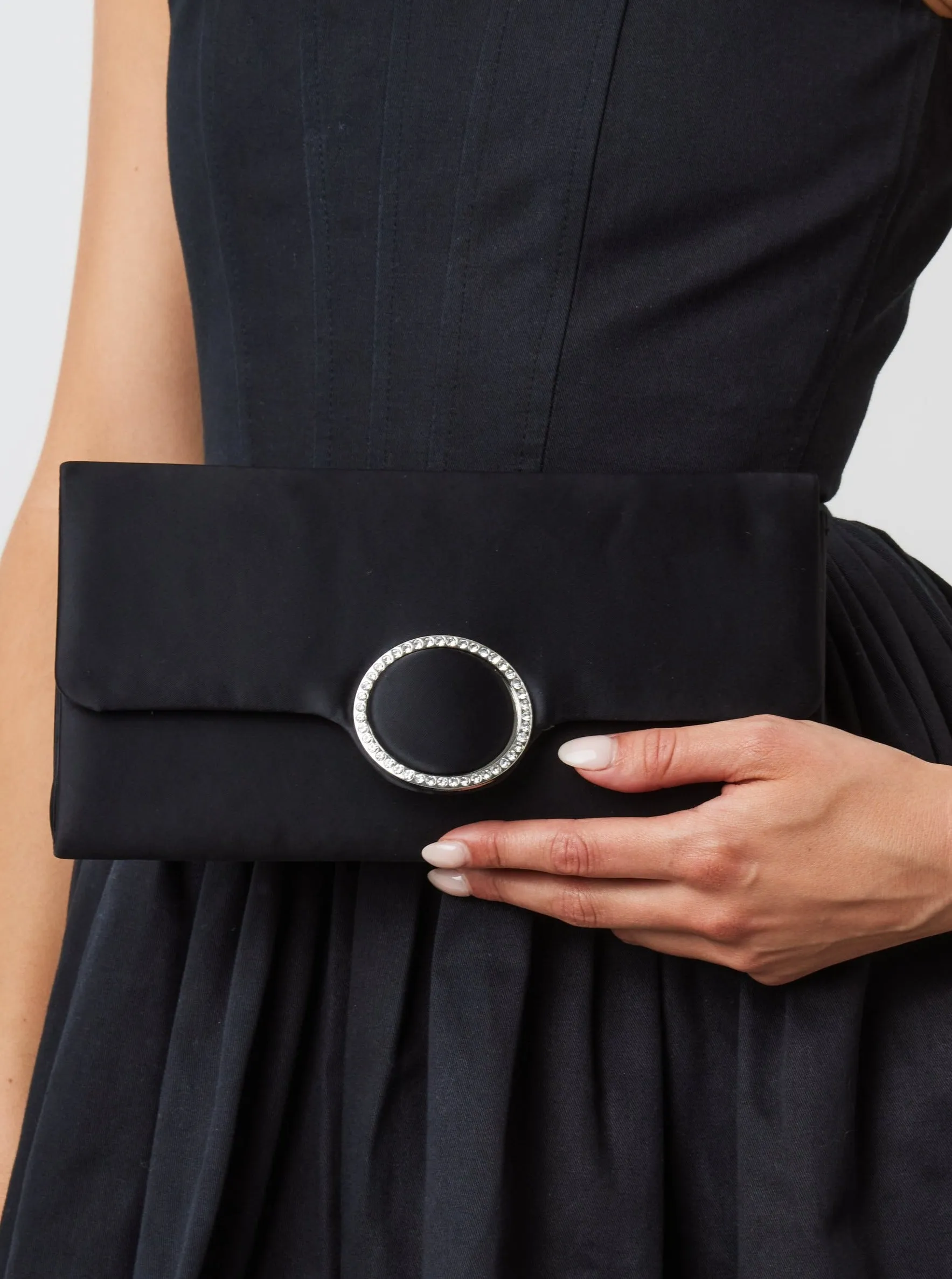 Satin Clutch with Diamante in Black