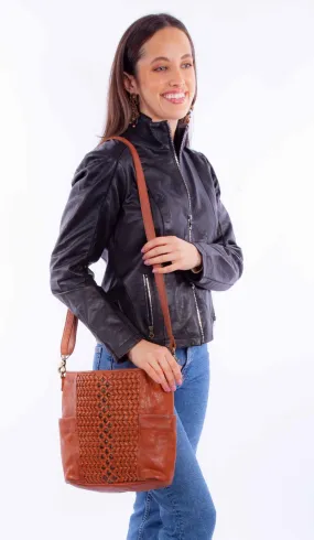 Scully Womens Cotton Lined Cognac Leather Crossbody Bag