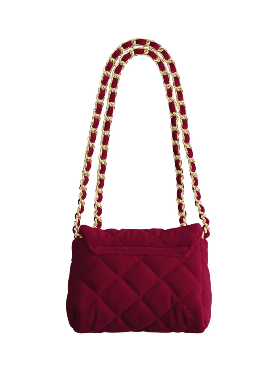 Small Velvet Chain Purse - Scarlet Red