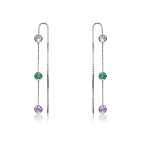 Sterling Silver Multi Colored Cubic Zirconia Dangle Earrings