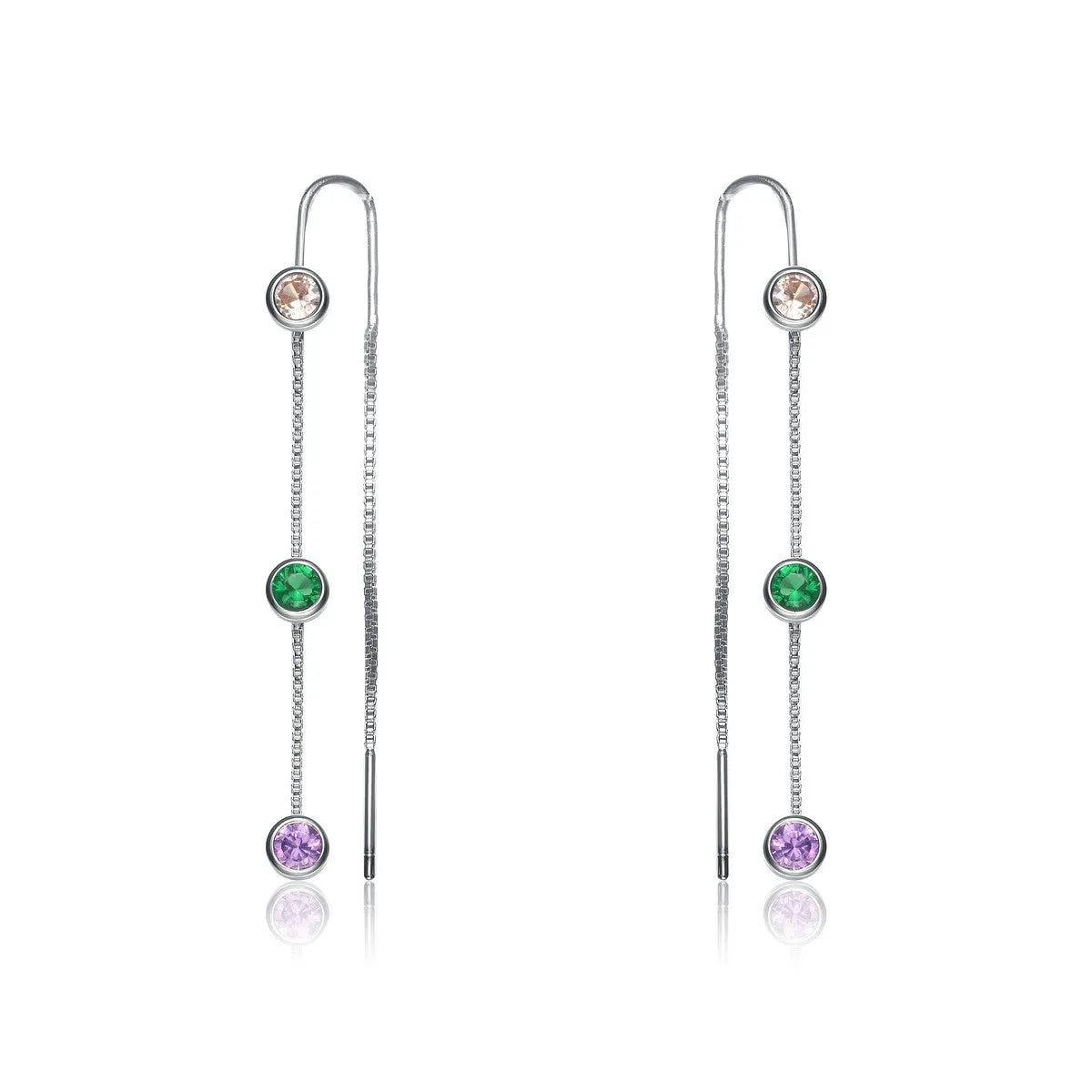 Sterling Silver Multi Colored Cubic Zirconia Dangle Earrings