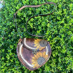 Sunflower/heart leather purse