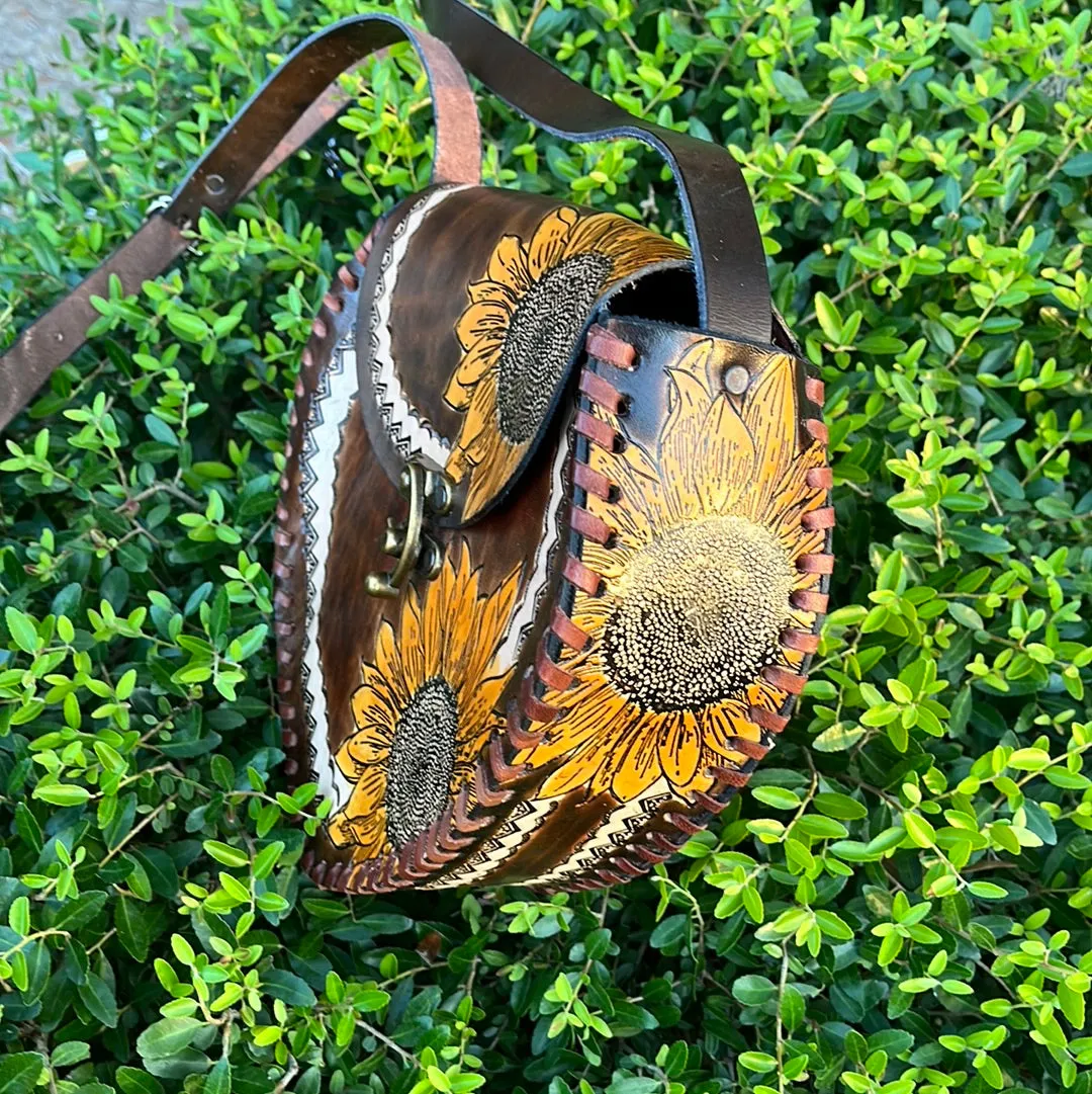 Sunflower/heart leather purse