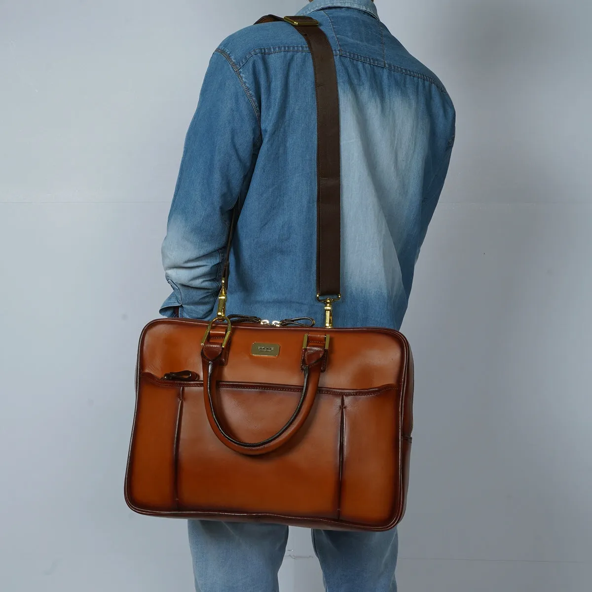 Tan Elegant Look Office Leather Briefcase By Brune & Bareskin