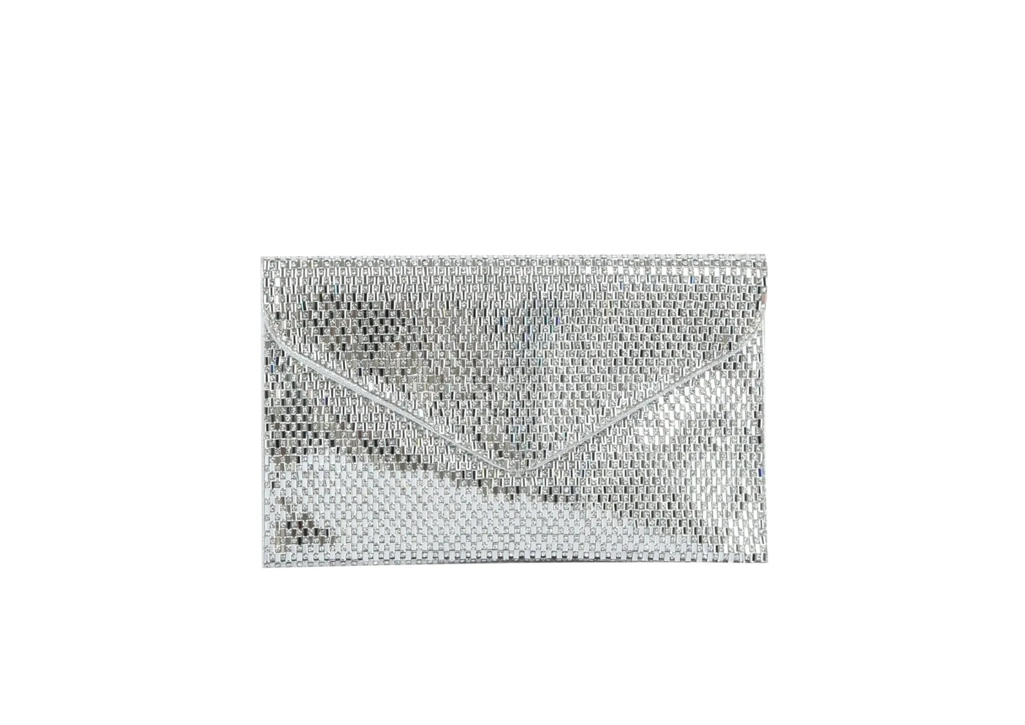 TD0025 Jennifer Metallic Woven Rhinestone Envelope Clutch