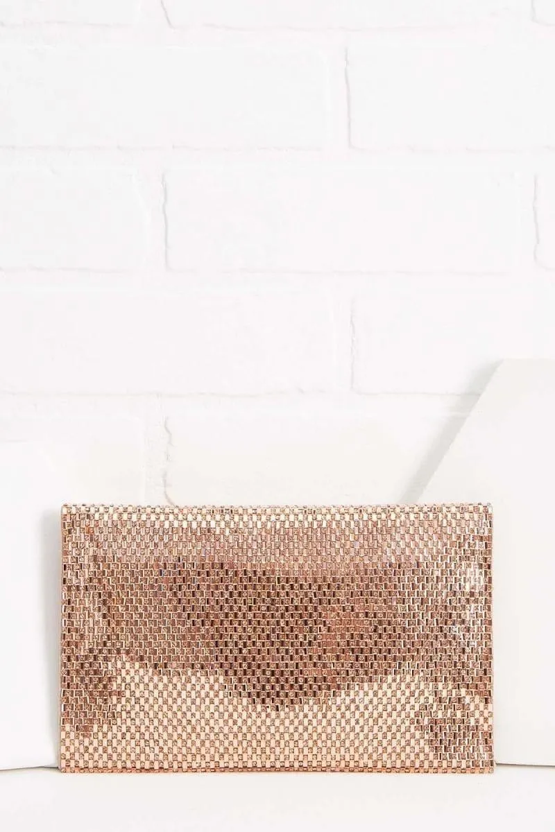 TD0025 Jennifer Metallic Woven Rhinestone Envelope Clutch