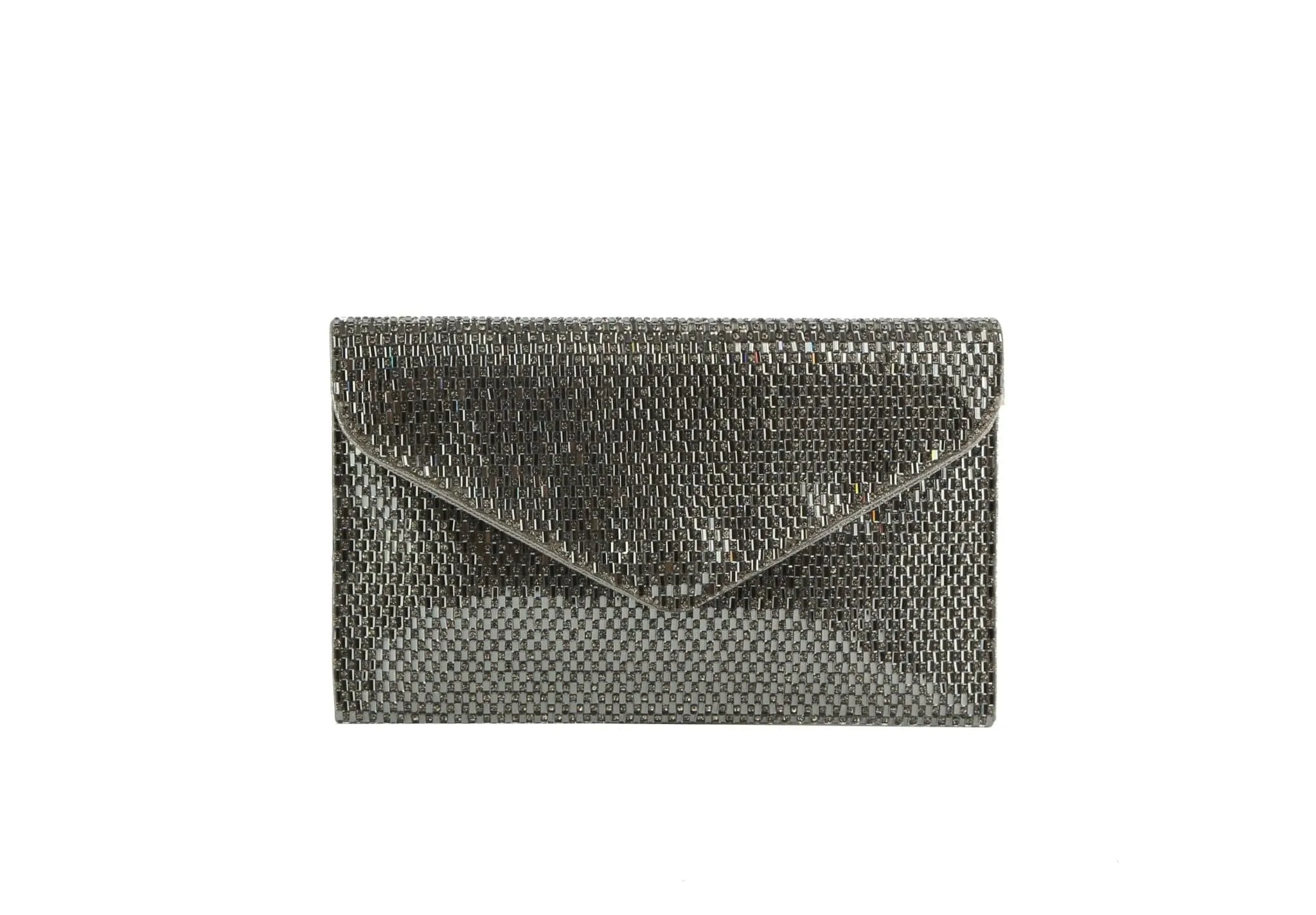 TD0025 Jennifer Metallic Woven Rhinestone Envelope Clutch