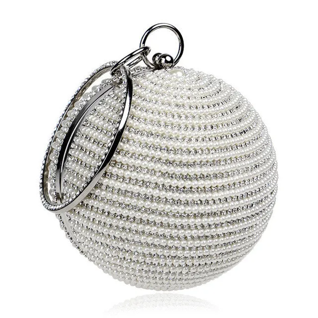 TenTop-A Best Price Women's Pearl Beaded Diamond Tellurion Evening Bag Bridal Wedding Round Ball Wrist Bag Clutch Purse Handbag