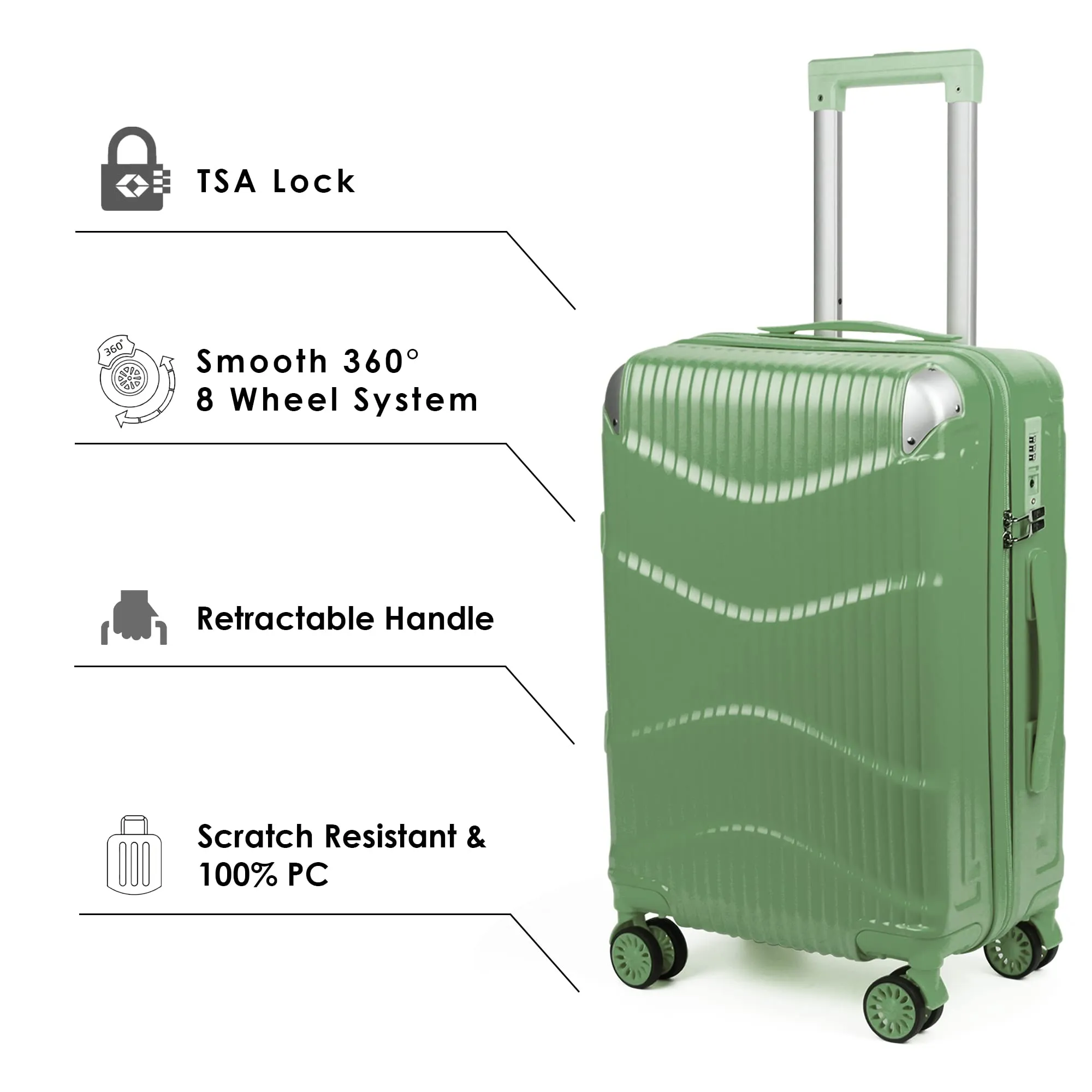 THE CLOWNFISH Ballard Series Luggage ABS & Polycarbonate Exterior Suitcase Eight Wheel Trolley Bag with TSA Lock- Green (Small size, 55 cm-22 inch)