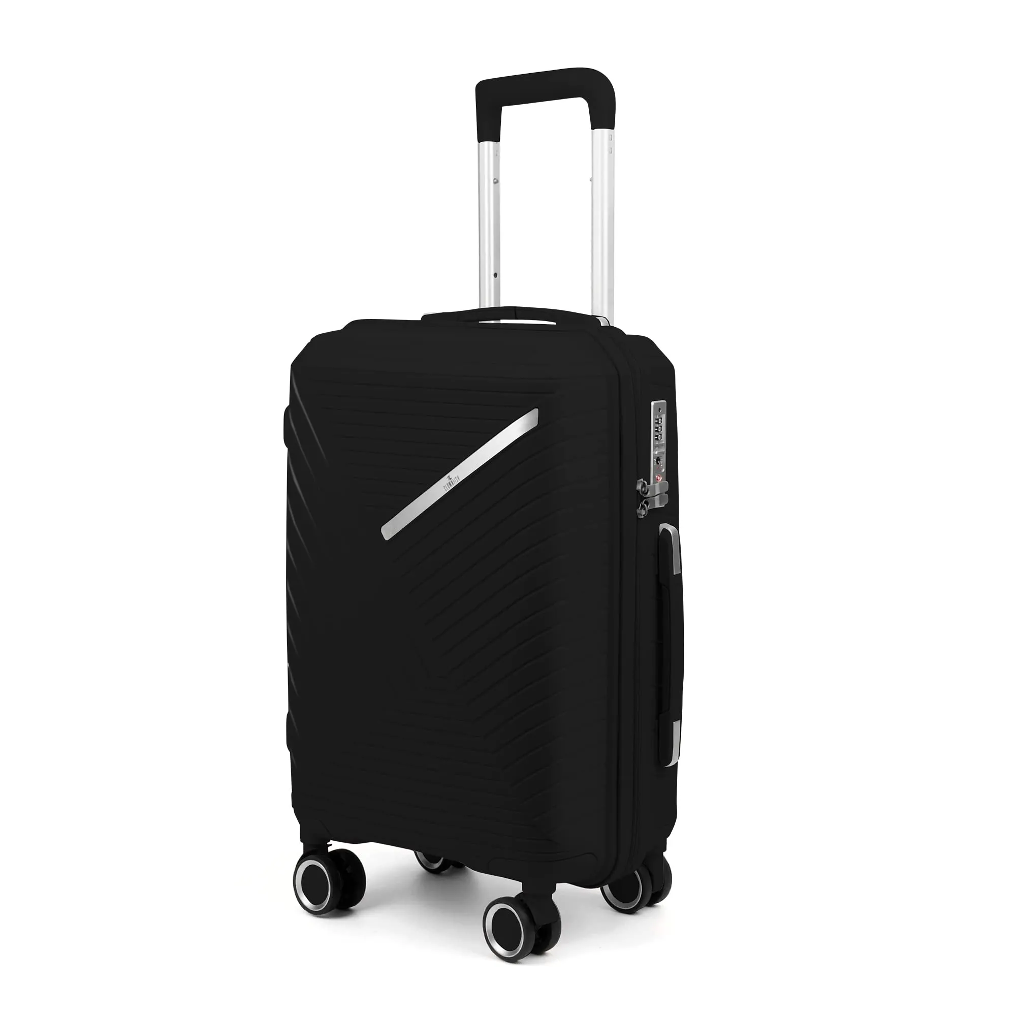 THE CLOWNFISH Combo of 2 Denzel Series Luggage Polypropylene Hard Case Suitcases Eight Wheel Trolley Bags with TSA Lock- Black (Medium 66 cm-26 inch, Small 56 cm-22 inch)