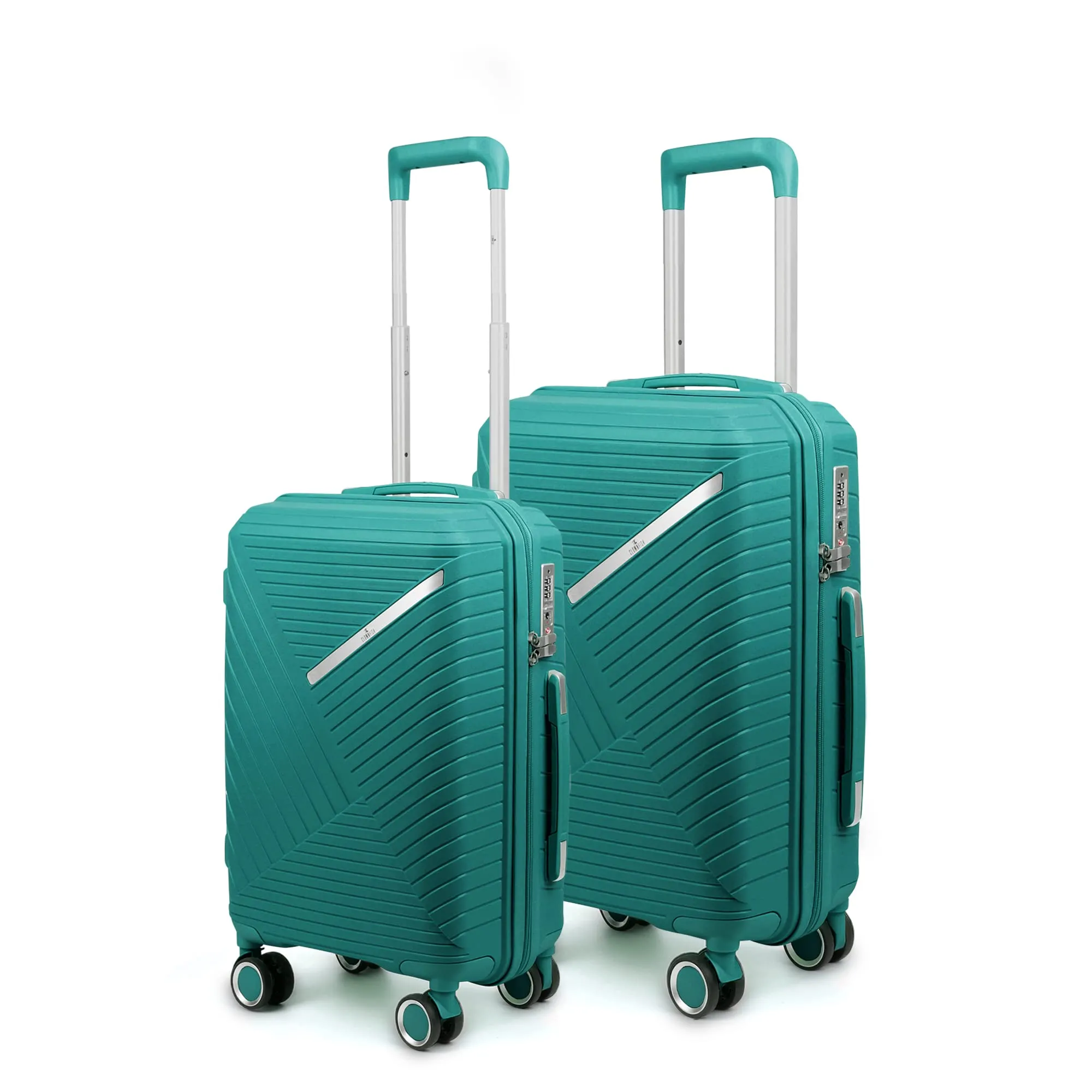 THE CLOWNFISH Combo of 2 Denzel Series Luggage Polypropylene Hard Case Suitcases Eight Wheel Trolley Bags with TSA Lock- Teal (Medium 66 cm-26 inch, Small 56 cm-22 inch)