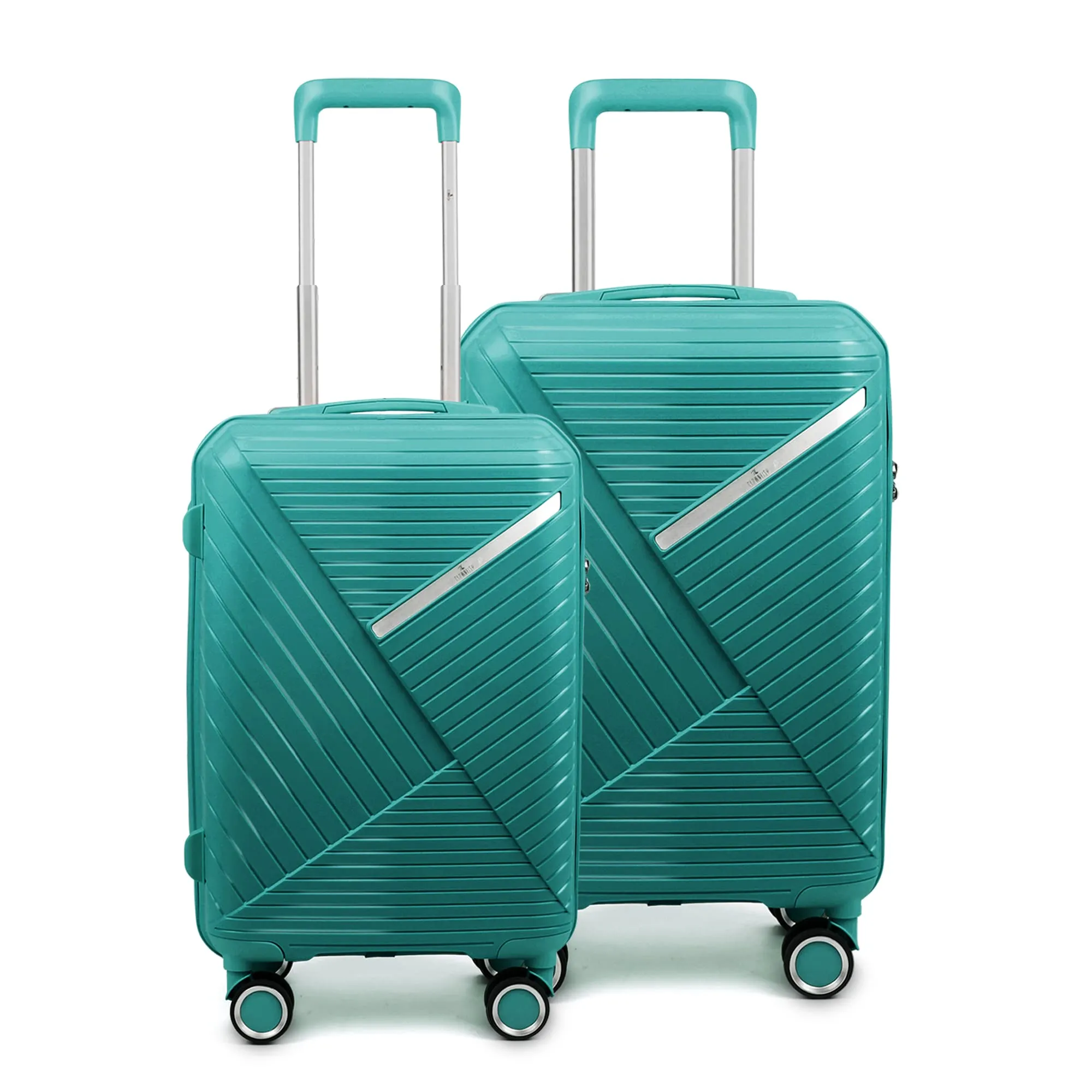 THE CLOWNFISH Combo of 2 Denzel Series Luggage Polypropylene Hard Case Suitcases Eight Wheel Trolley Bags with TSA Lock- Teal (Medium 66 cm-26 inch, Small 56 cm-22 inch)