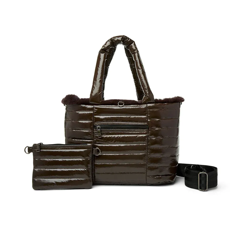 The Duplex Reversible Faux Fur Tote Glossy Chocolate