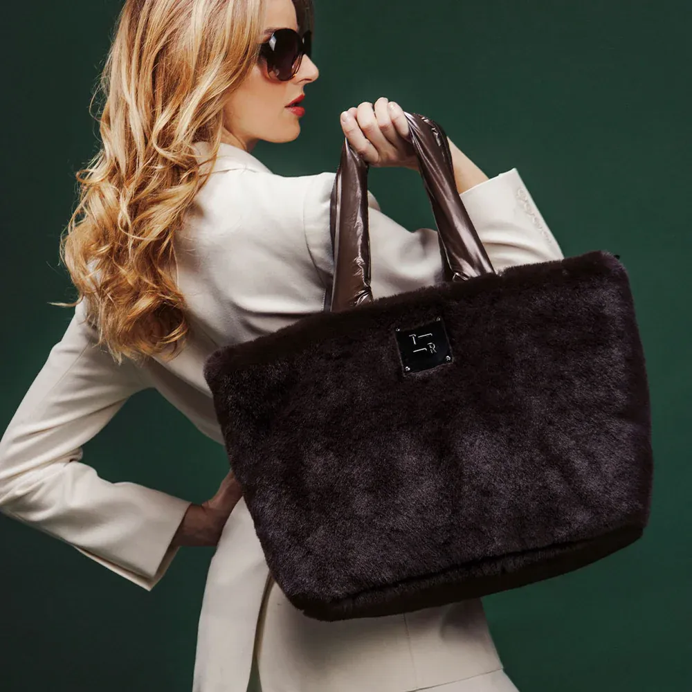 The Duplex Reversible Faux Fur Tote Glossy Chocolate