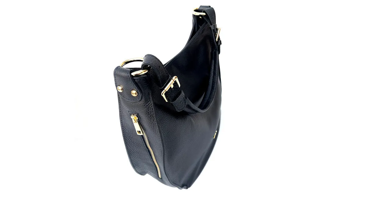 The Harriet Black Leather Bag With Black Arrow Strap