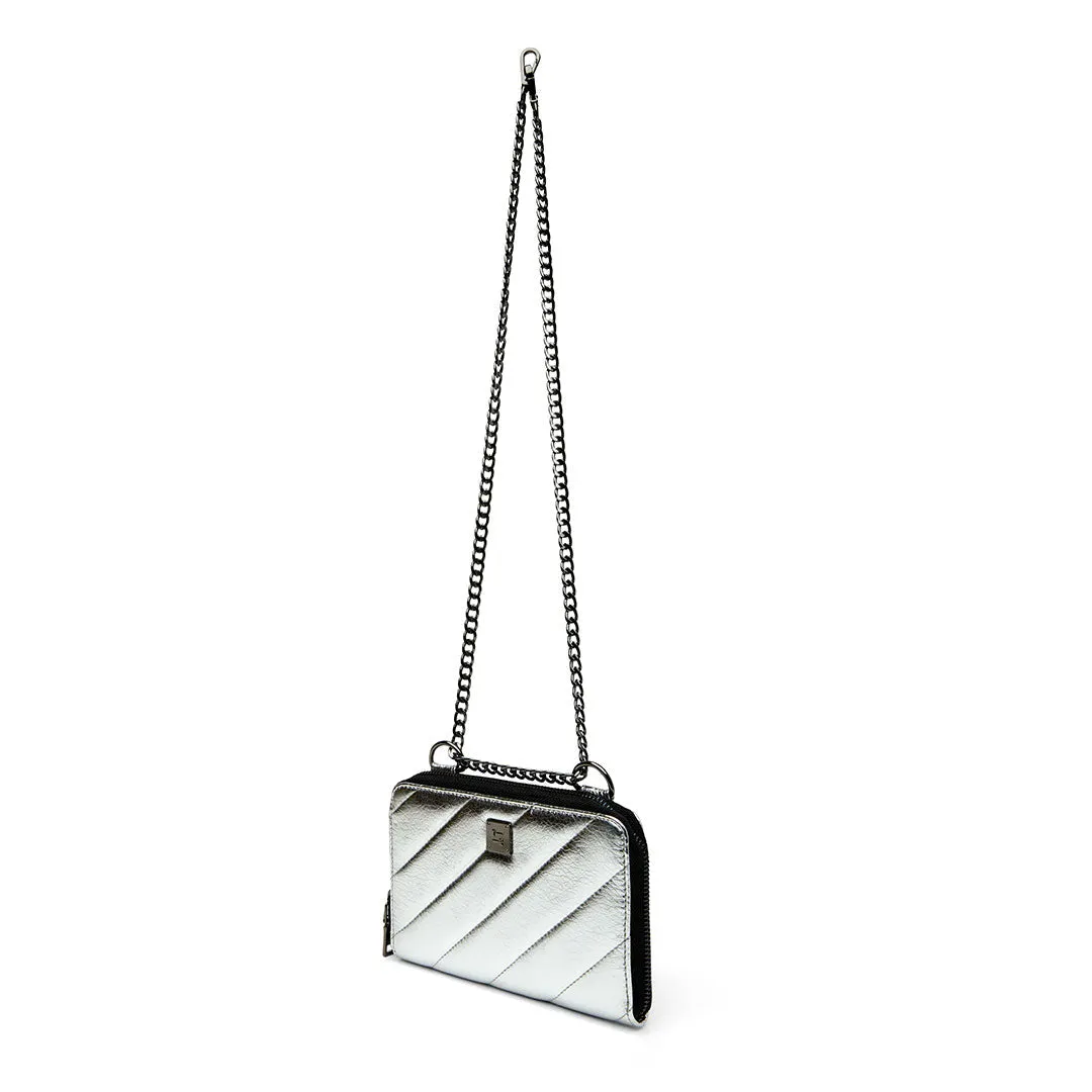 Think Royln Starlet Wallet Bag in Luxe Crackled Silver