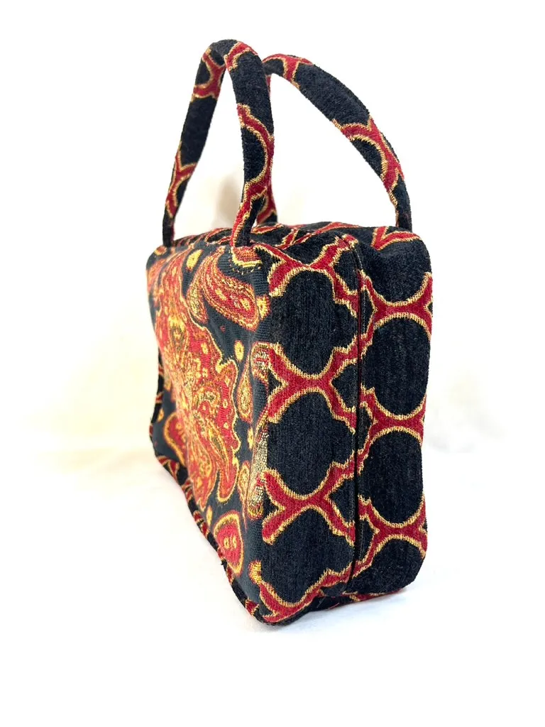 Toiletries Case in Black, Red and Ivory Medallion Tapestries