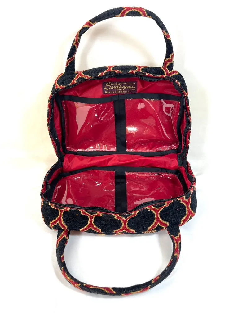 Toiletries Case in Black, Red and Ivory Medallion Tapestries