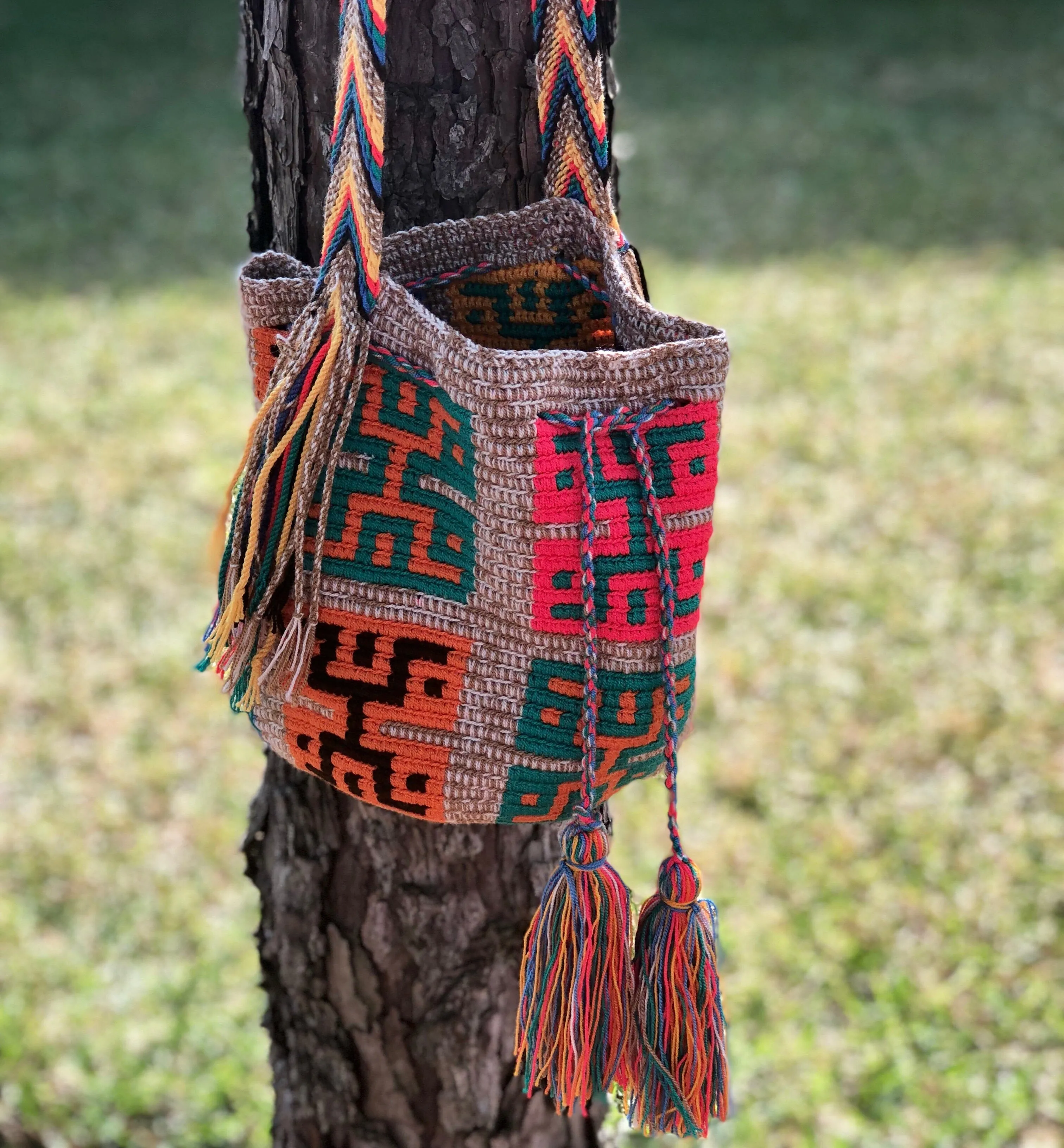 Tribal Medium Colorful Crochet Bag - Crossbody Boho Bag