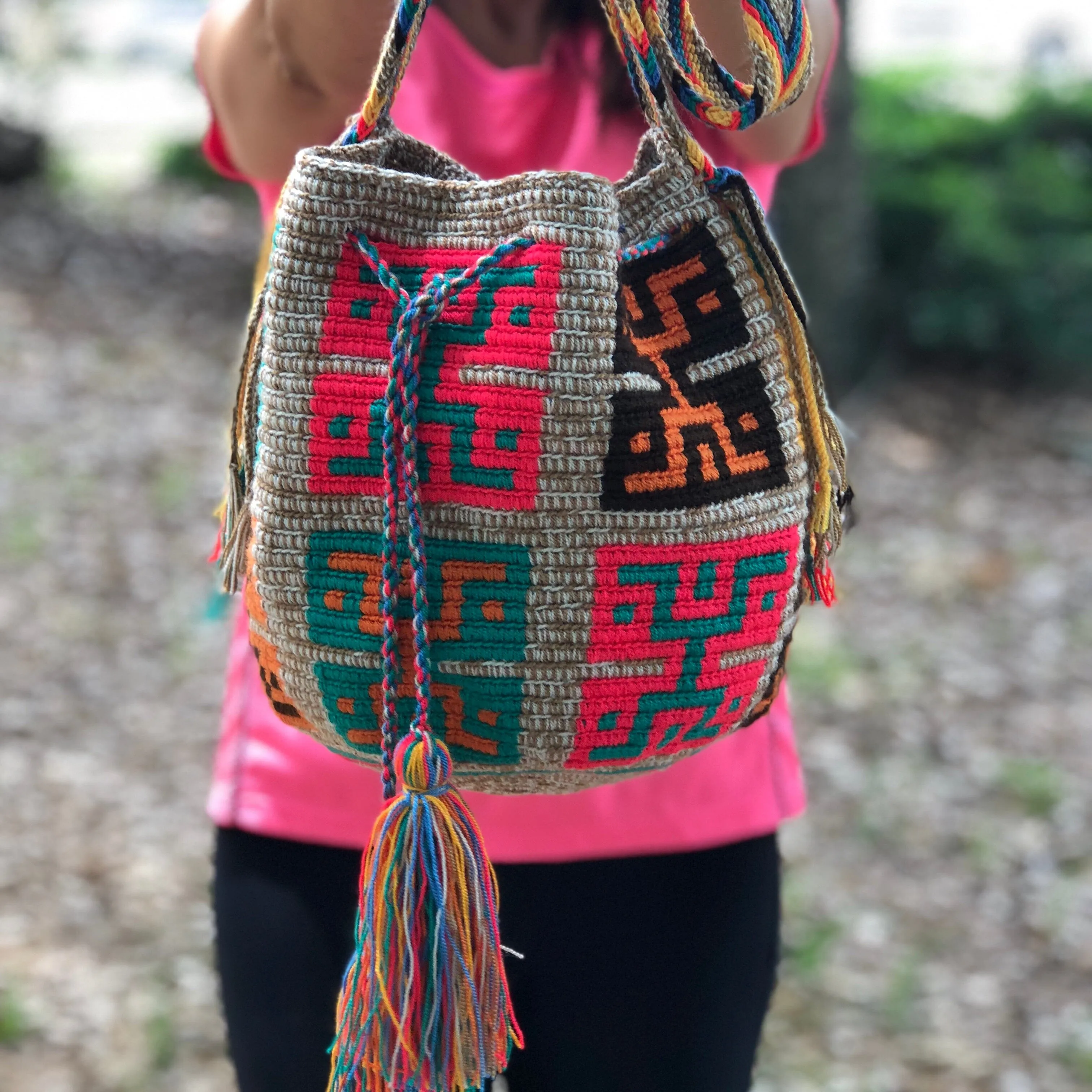 Tribal Medium Colorful Crochet Bag - Crossbody Boho Bag