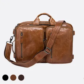 Unisex cowhide leather 2 in 1 backpack briefcase with sling