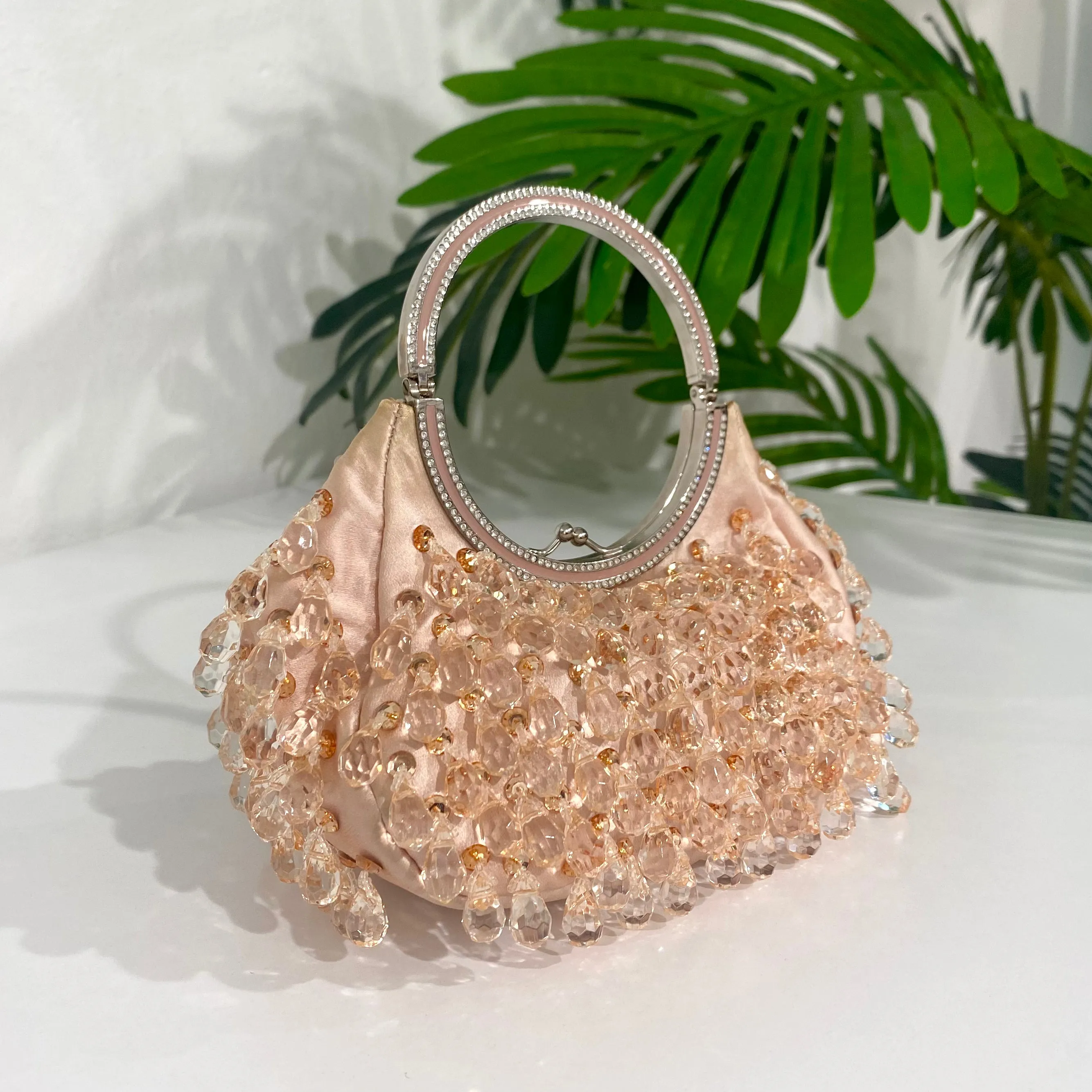 Valentino Peach Crystal Mini Croissant Evening Bag