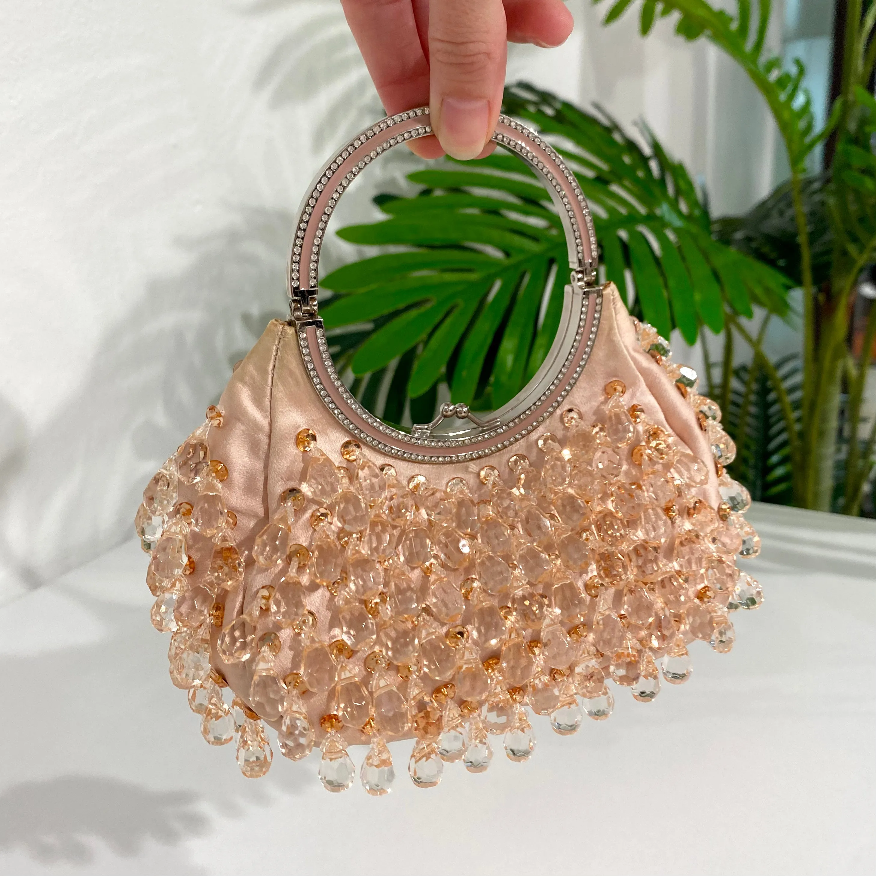 Valentino Peach Crystal Mini Croissant Evening Bag