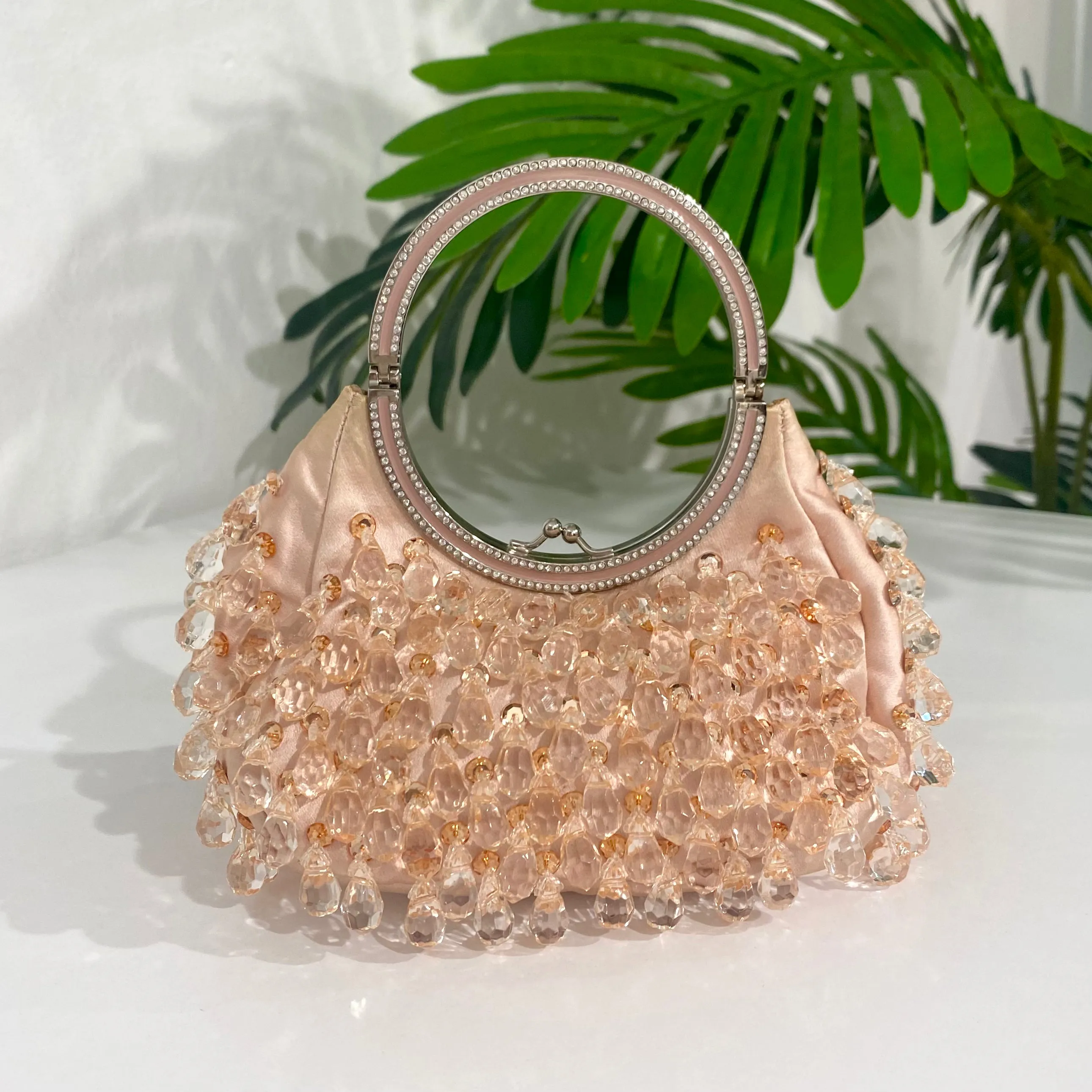 Valentino Peach Crystal Mini Croissant Evening Bag