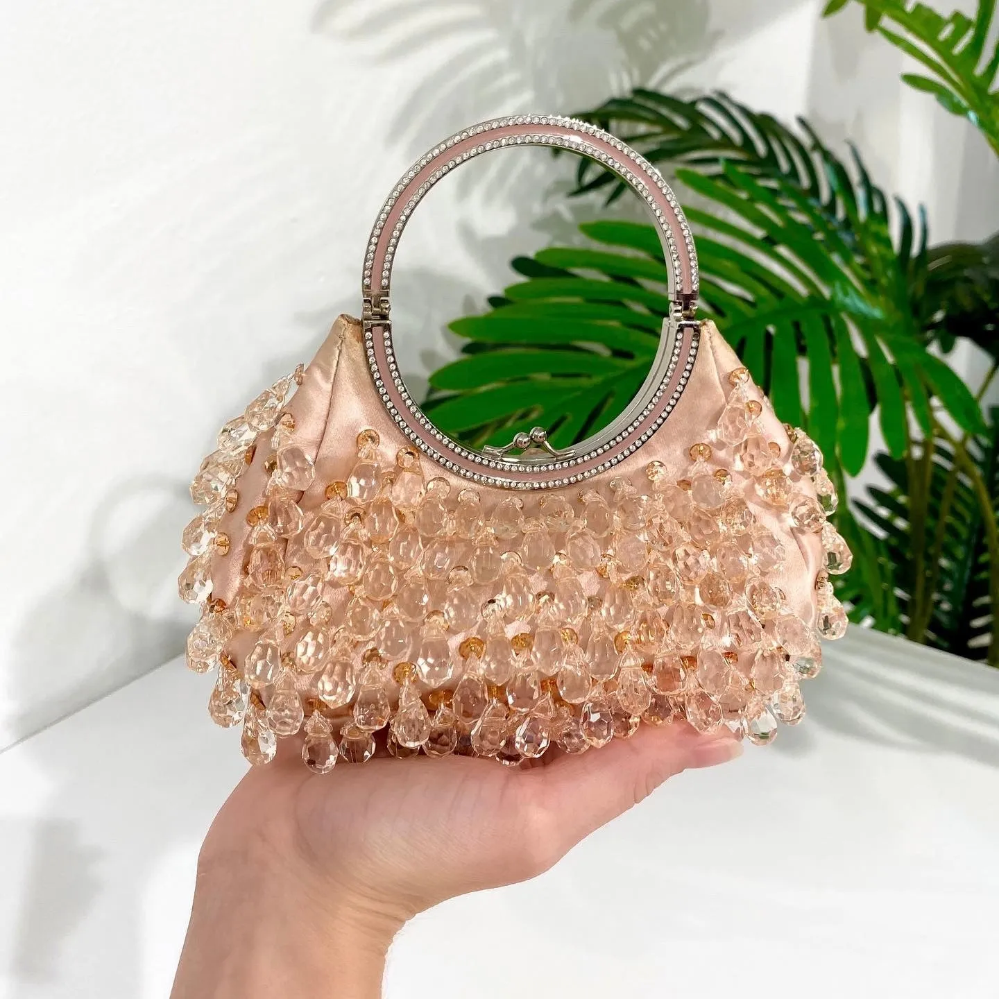 Valentino Peach Crystal Mini Croissant Evening Bag