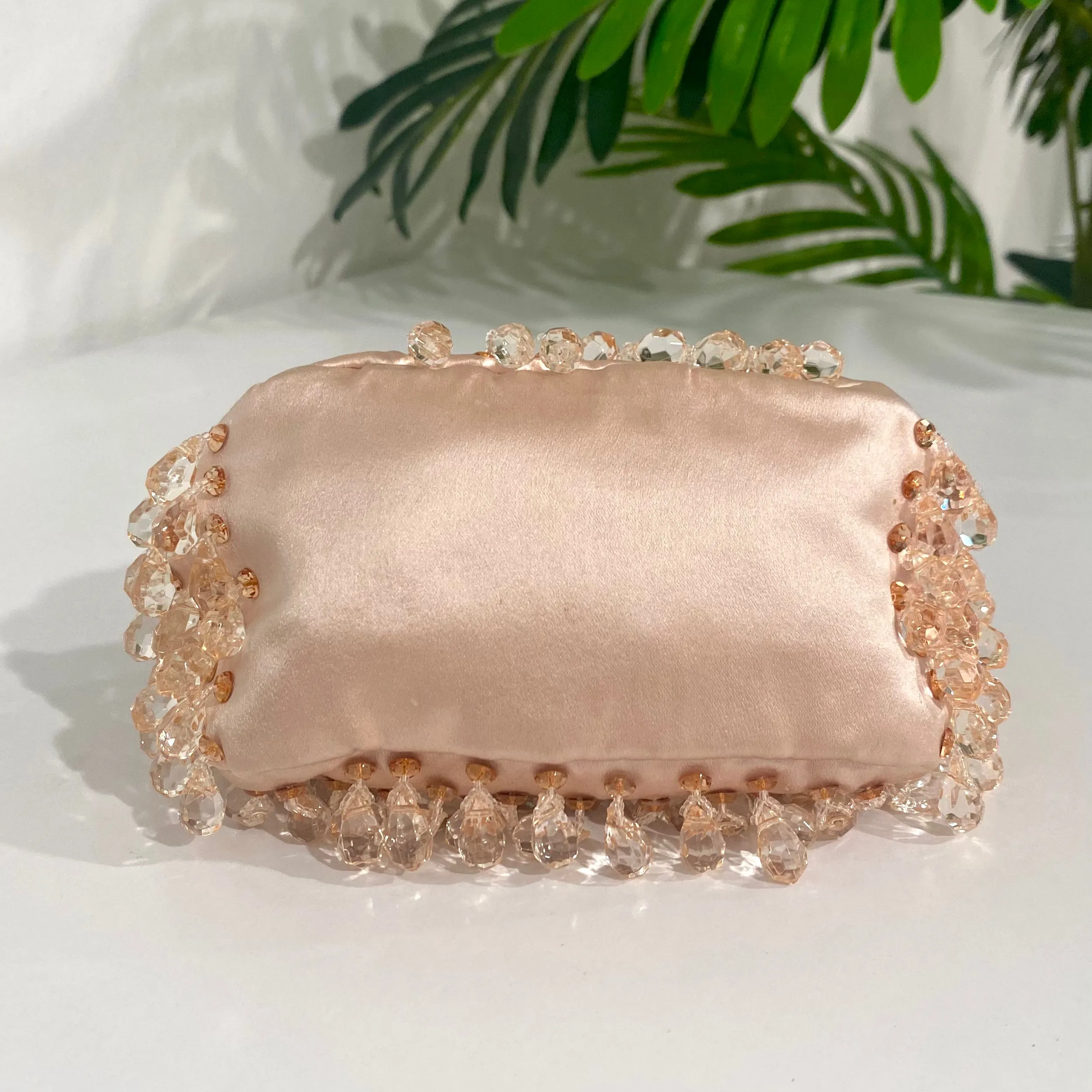 Valentino Peach Crystal Mini Croissant Evening Bag