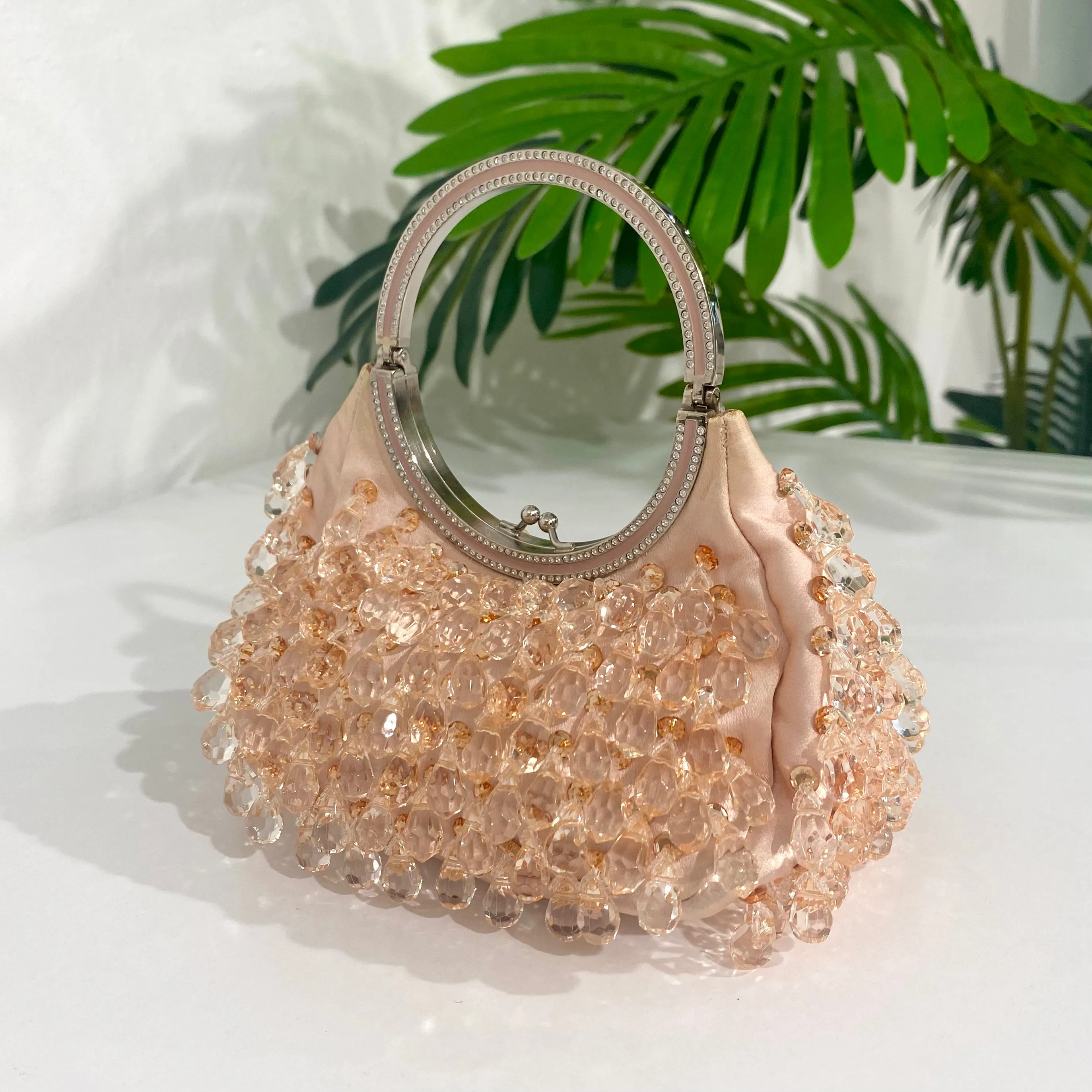 Valentino Peach Crystal Mini Croissant Evening Bag