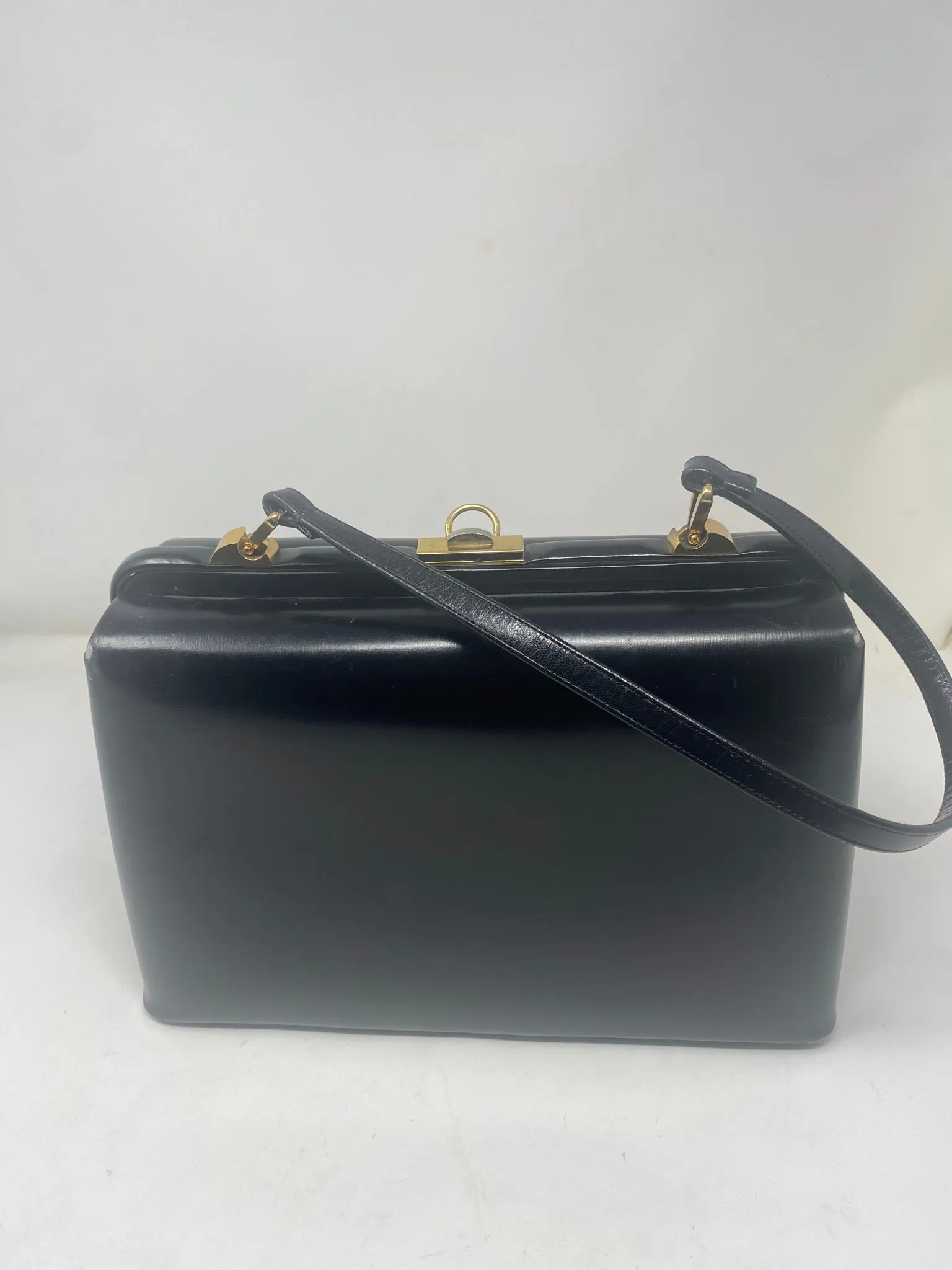 Vintage Black Leather Doctor's Bag Purse