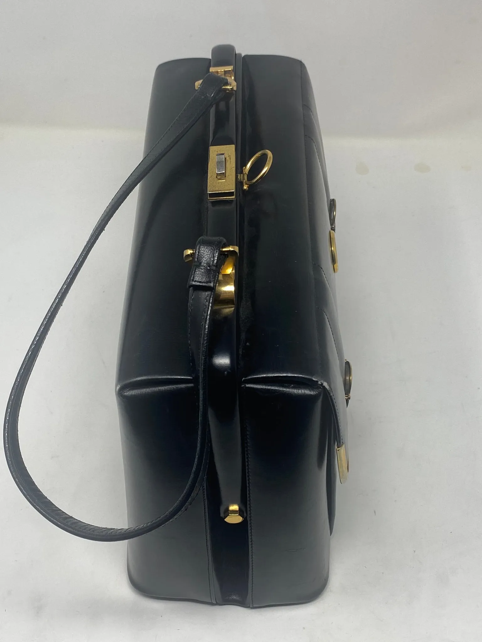 Vintage Black Leather Doctor's Bag Purse