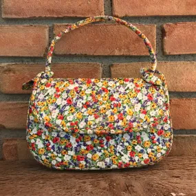 Vintage Black Saks Fifth Avenue Coblentz Purse. Yellow Red and Blue Floral Clutch. Circa 1950s.