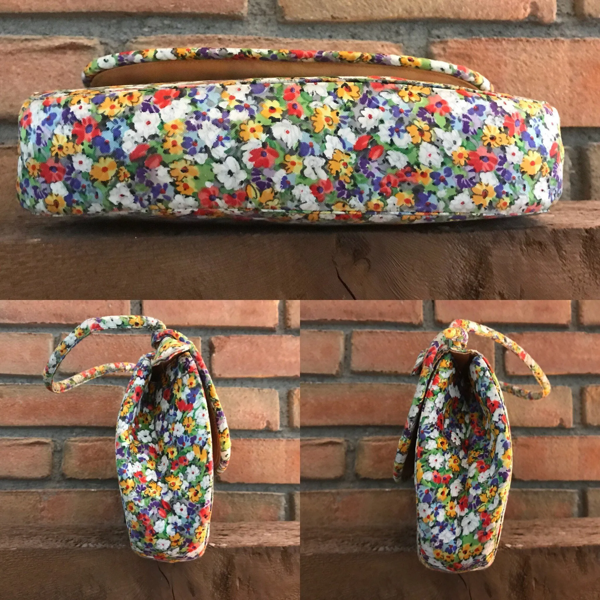 Vintage Black Saks Fifth Avenue Coblentz Purse. Yellow Red and Blue Floral Clutch. Circa 1950s.