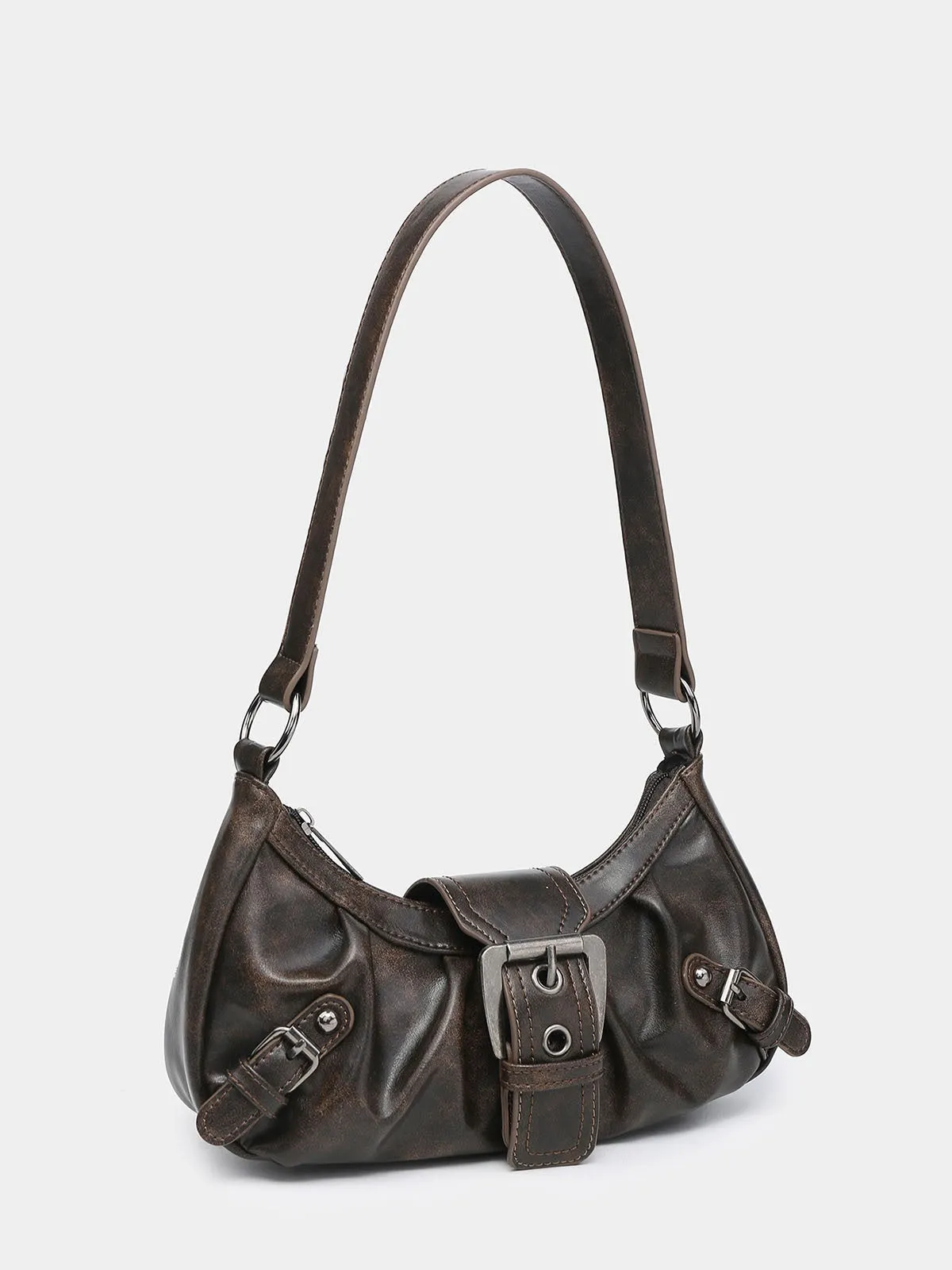 Vintage PU Leather Magnetic Closure Zipper Underarm Bag