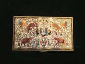 Vintage Volupte Compact Purse & Cigarette Case 1950s Enameled Asian Animal Design GORGEOUS