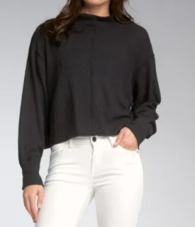 Waffle Mock Neck Top in Black