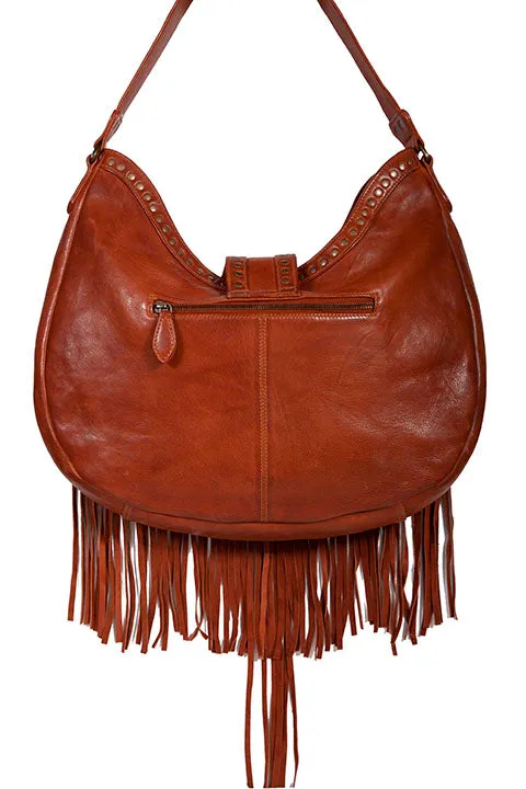 Western Shoulder Bag with Fringe and Studs Hobo Style