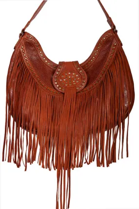 Western Shoulder Bag with Fringe and Studs Hobo Style