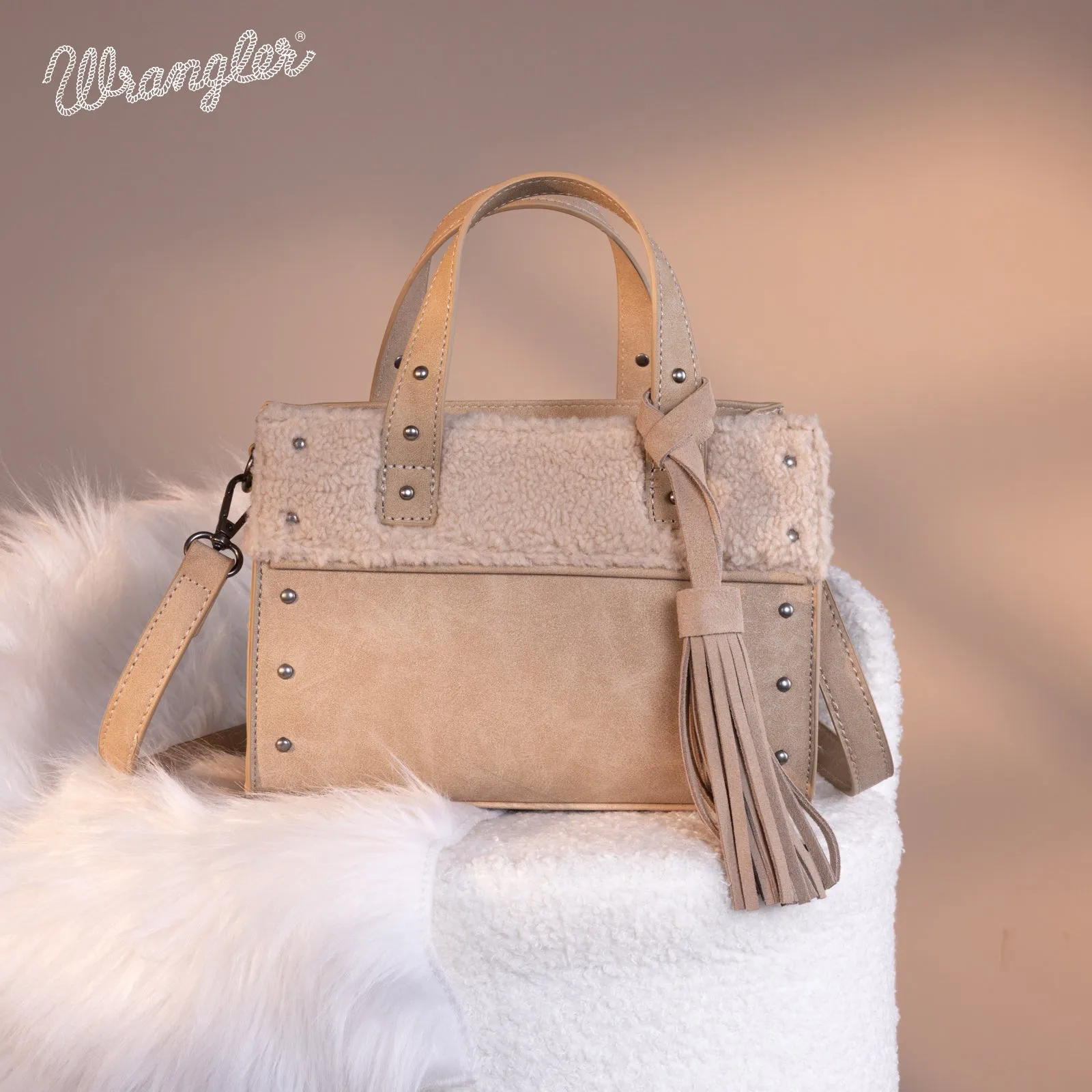 WG160-6011  Wrangler Sherpa Tote Crossbody - Khaki