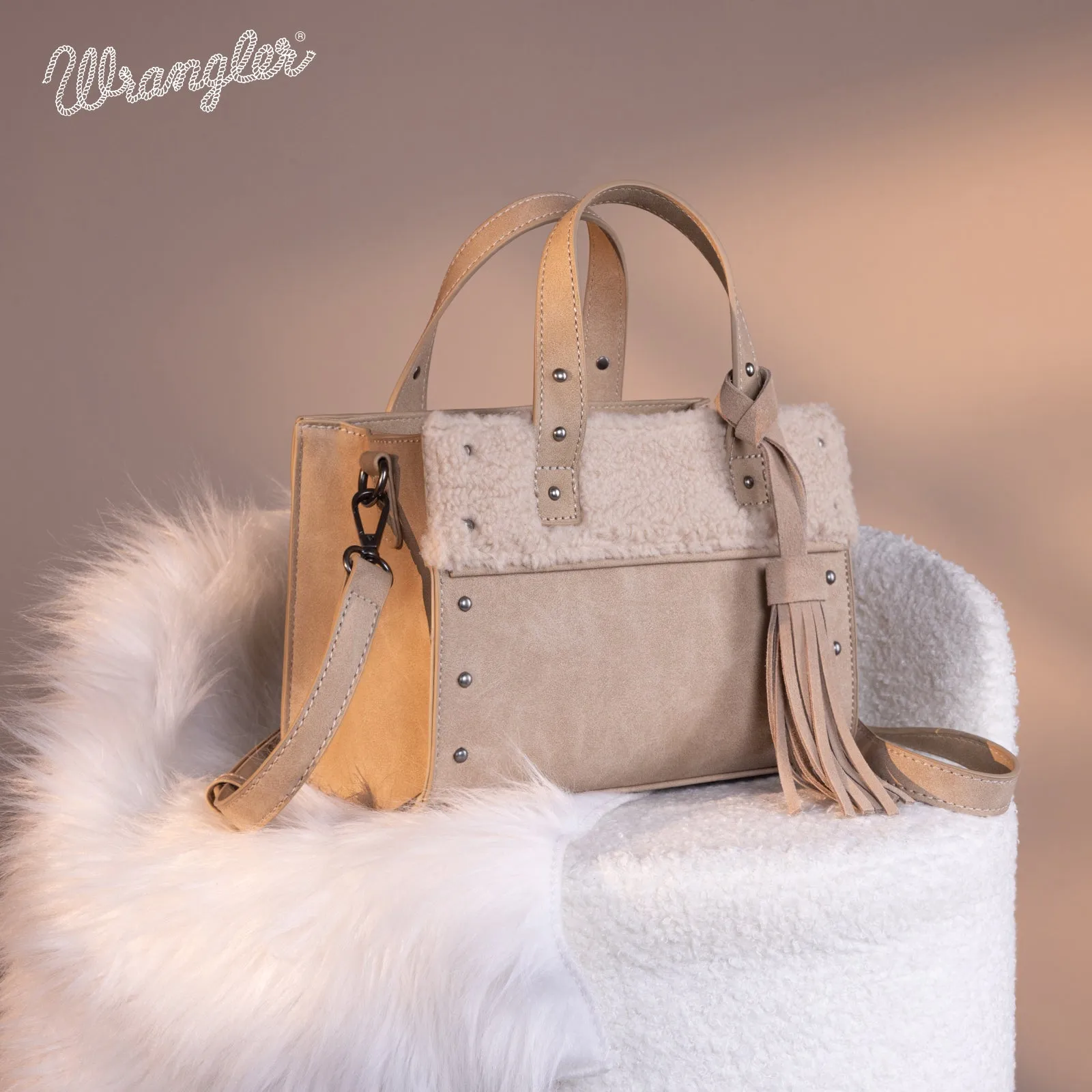 WG160-6011  Wrangler Sherpa Tote Crossbody - Khaki